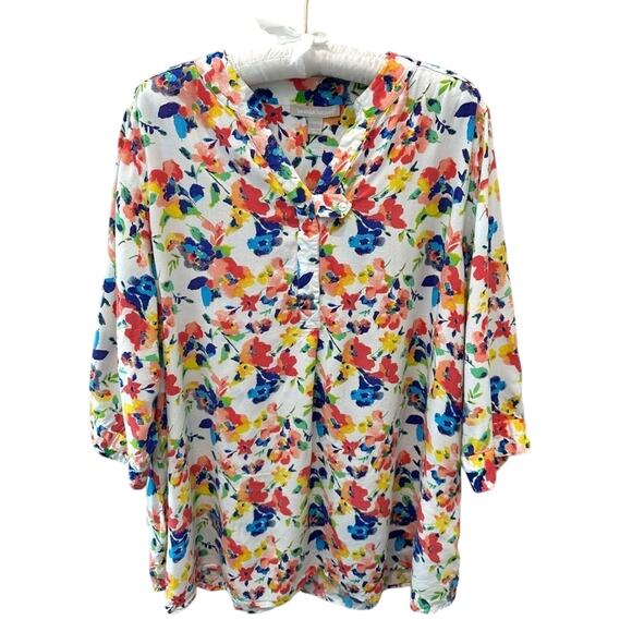 WOMAN WITHIN | Plus Button Front Floral Blouse Lightweight Top | Size 18/20 - Picture 1 of 7
